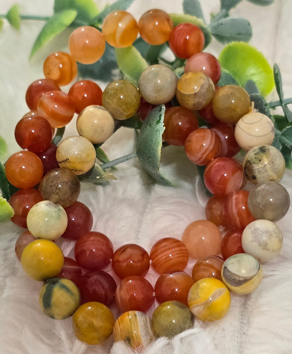 Sunset Agate Gemstone Bracelet – Natural Carnelian & Banded Agate Beads