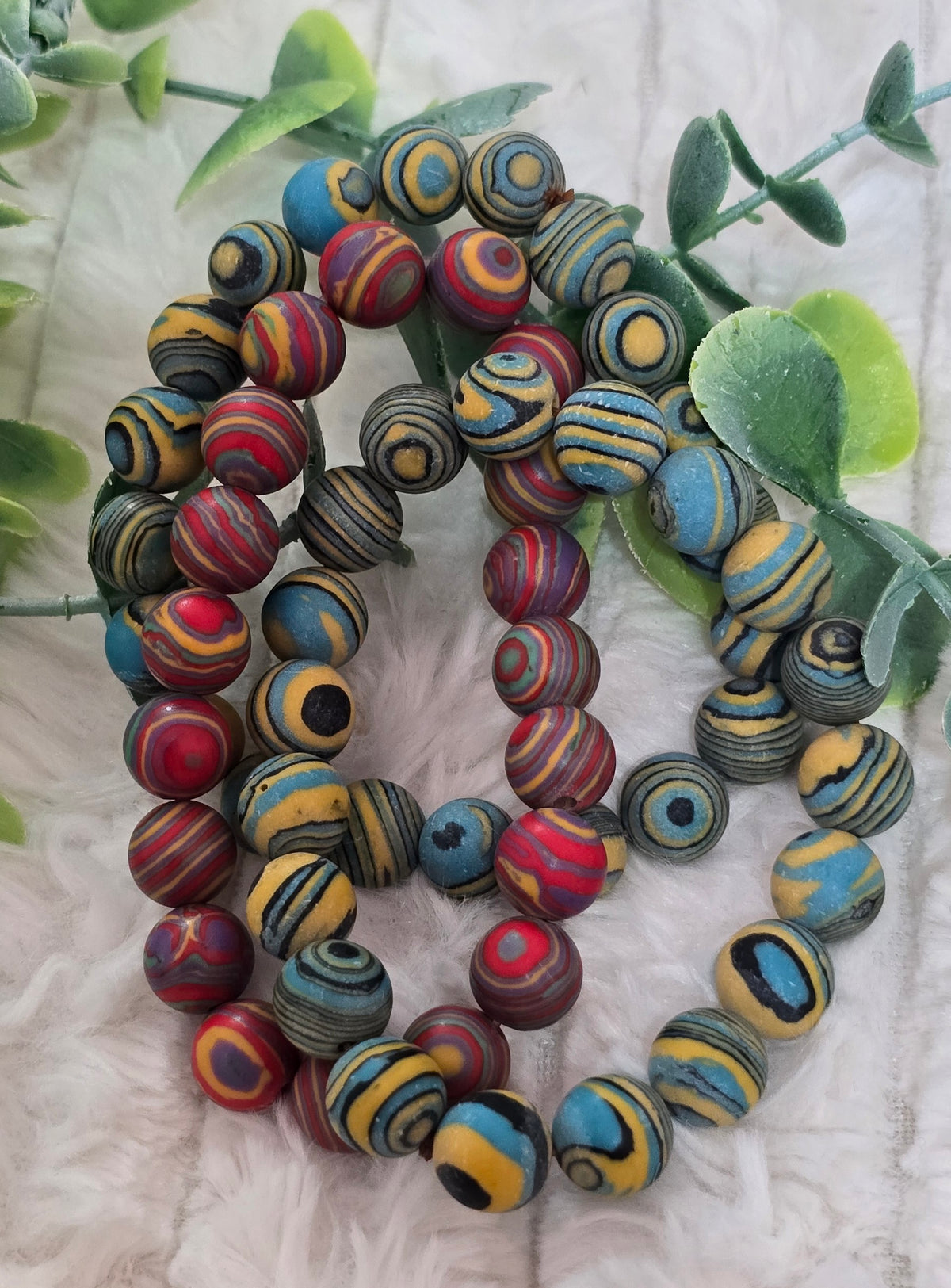 Vibrant Rainbow Banded Malachite Handmade Gemstone Bracelet
