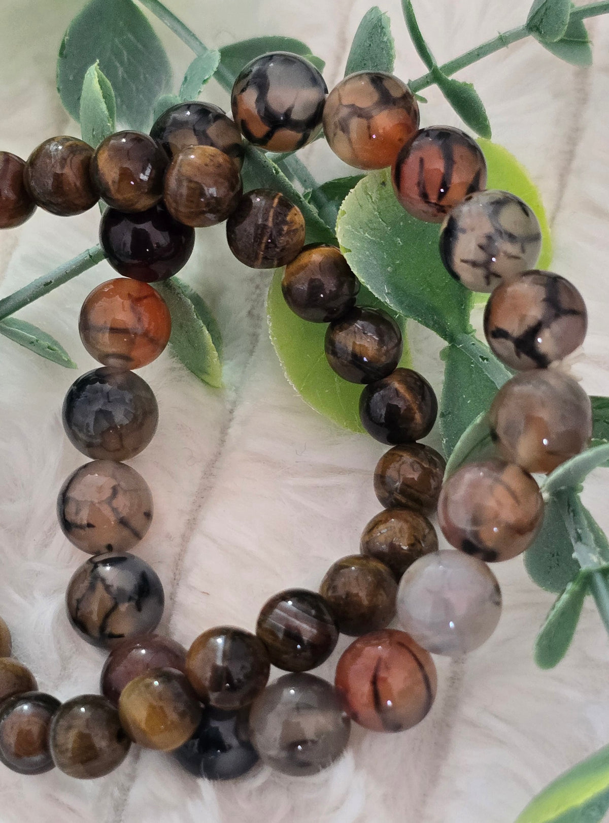 Natural Brown Dragon Vein Agate & Tiger Eye Gemstone Beads