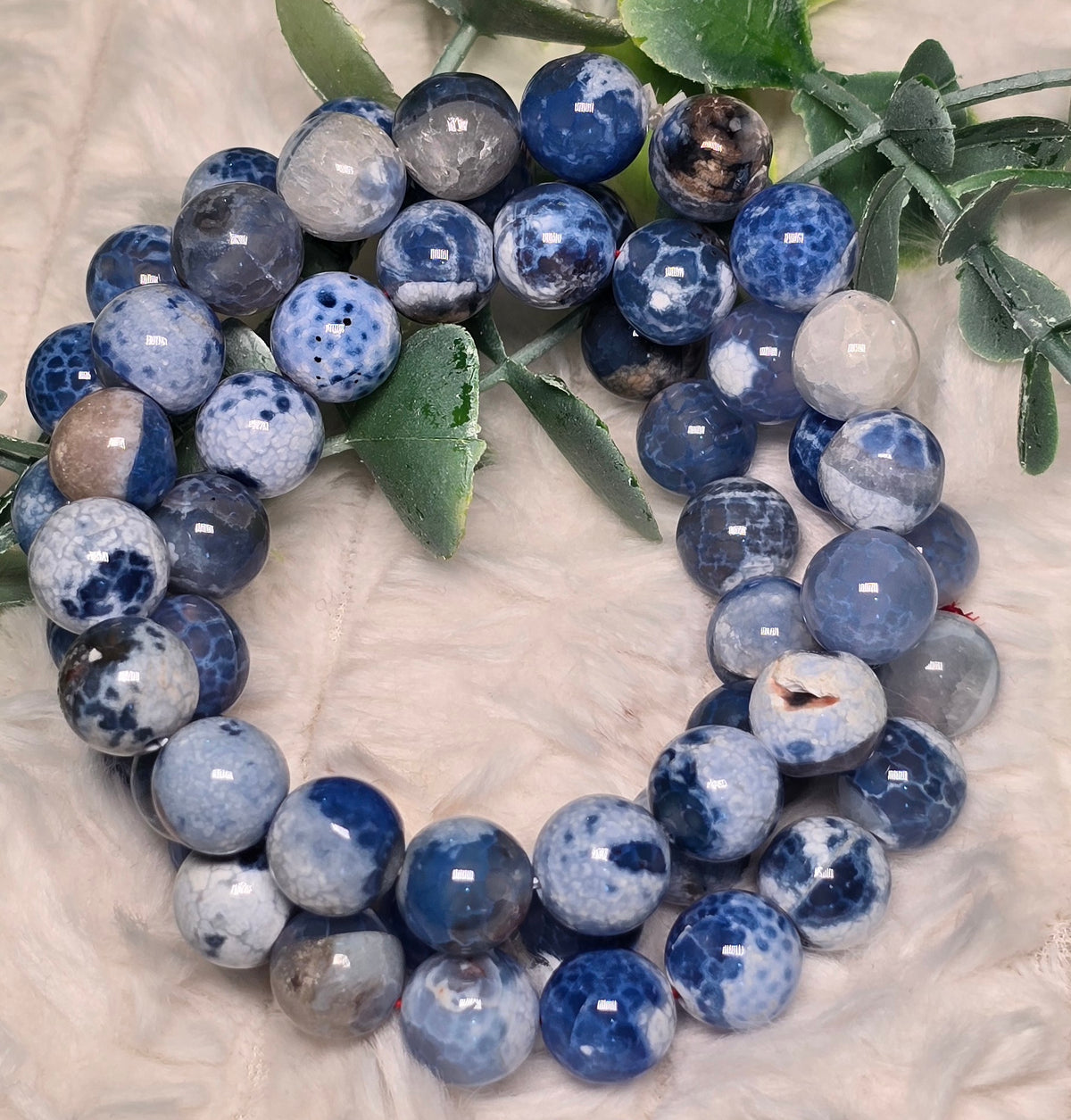 Ocean Blue Agate Gemstone Bracelet – Natural Blue & White Beaded Bracelet