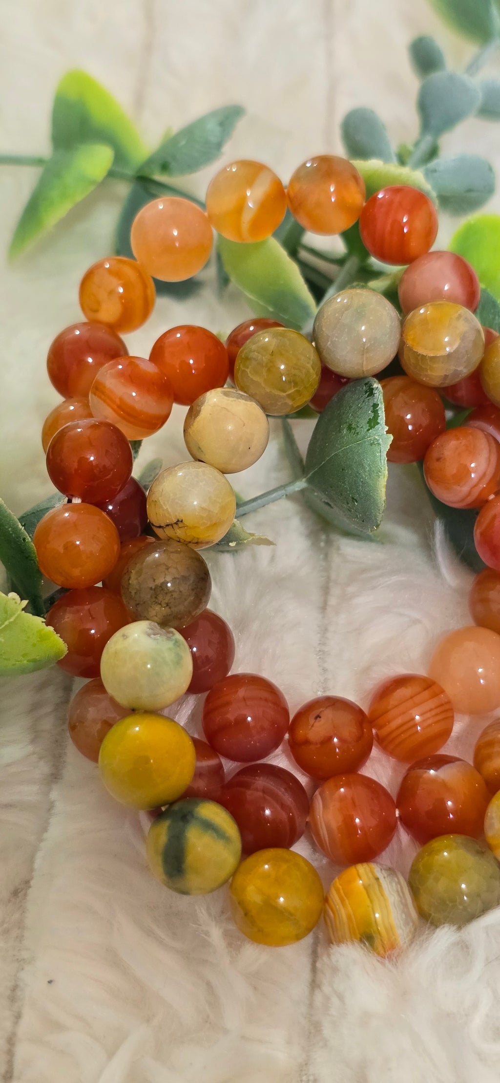 Sunset Agate Gemstone Bracelet – Natural Carnelian & Banded Agate Beads