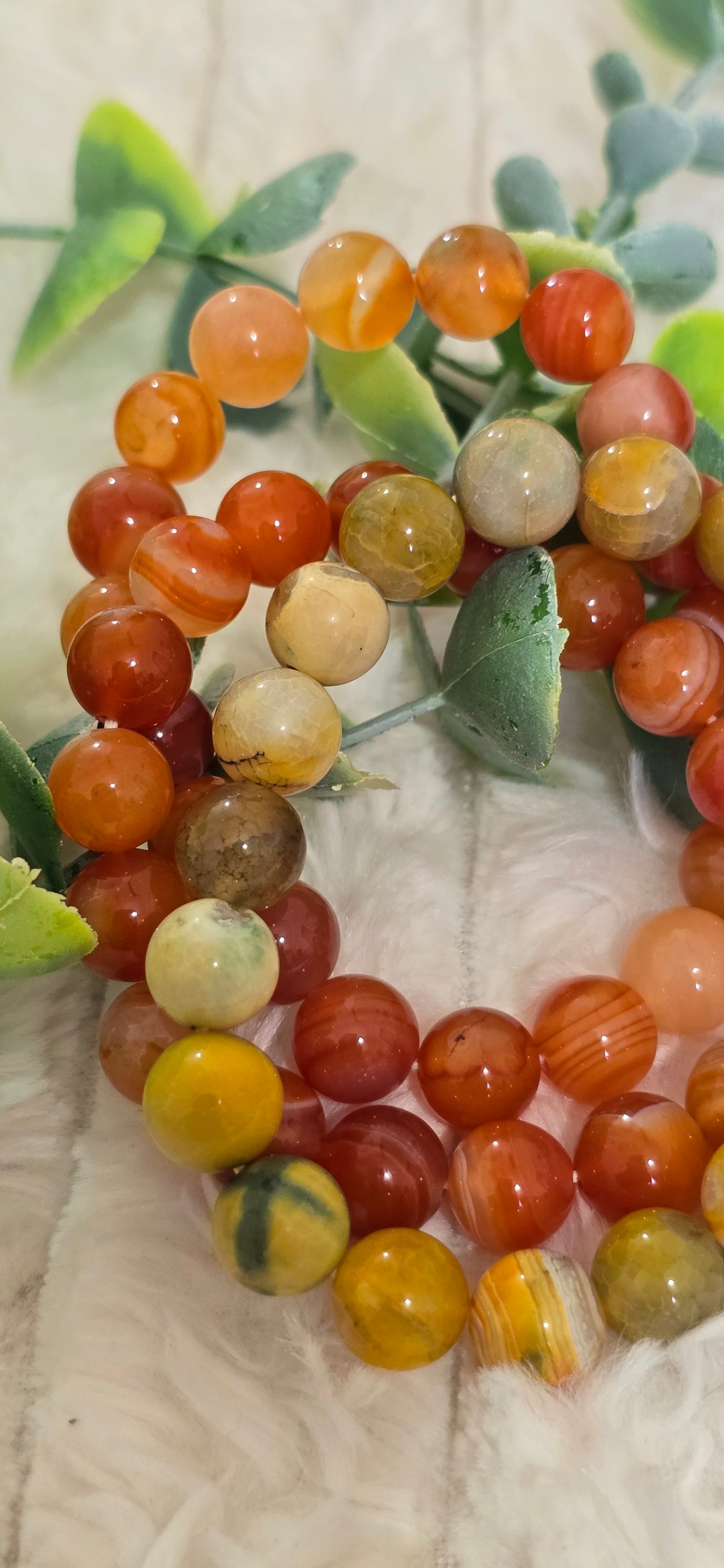 Sunset Agate Gemstone Bracelet – Natural Carnelian & Banded Agate Beads