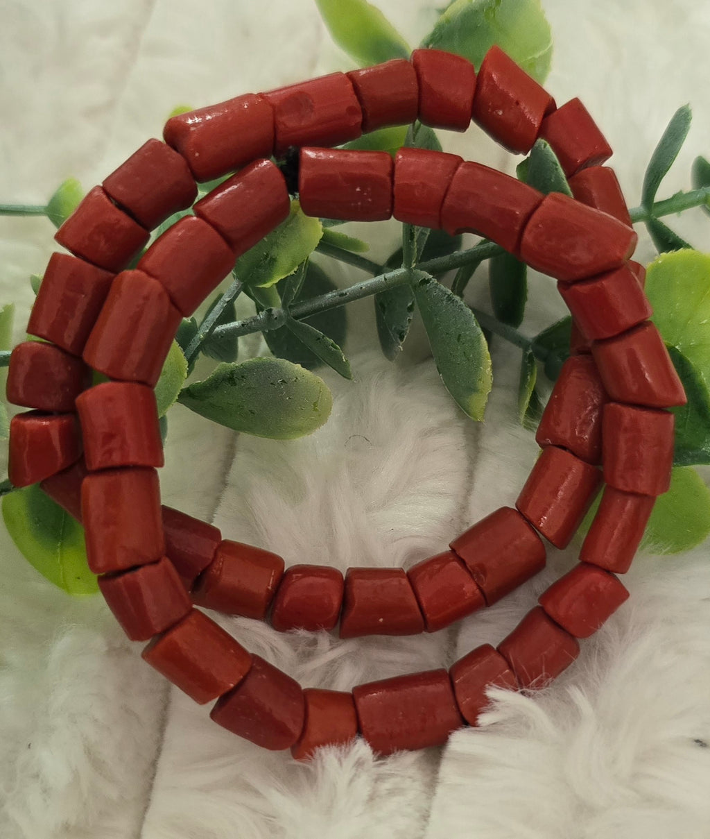 Original Authentic Red Coral Bead Bracelet Pair – Handcrafted Statement Jewelry