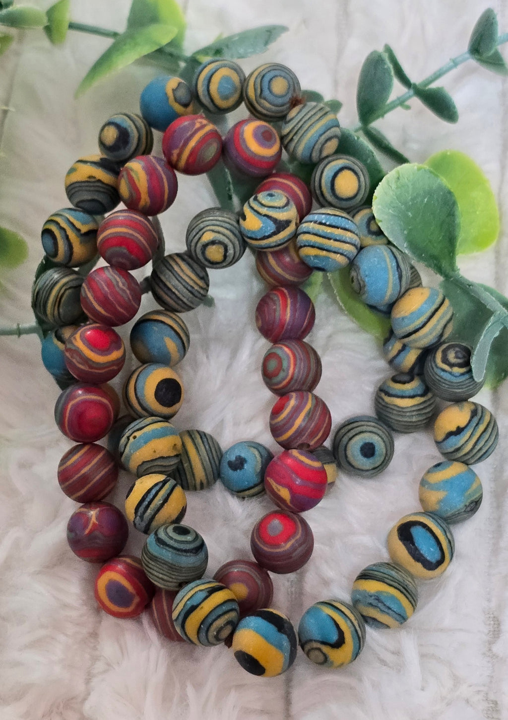 Vibrant Rainbow Banded Malachite Handmade Gemstone Bracelet