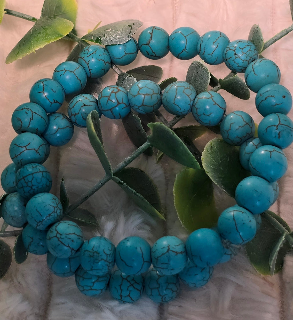 Authentic Natural Turquoise Gemstone Stretch Bracelet – Genuine Matrix Turquoise Beaded Healing Bracele