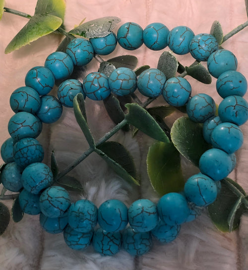 Authentic Natural Turquoise Gemstone Stretch Bracelet – Genuine Matrix Turquoise Beaded Healing Bracele