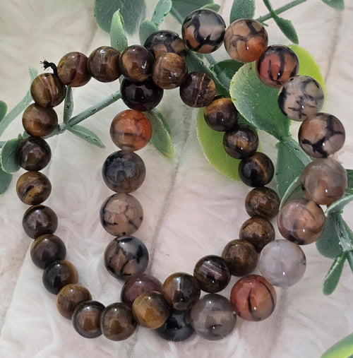 Natural Brown Dragon Vein Agate & Tiger Eye Gemstone Beads