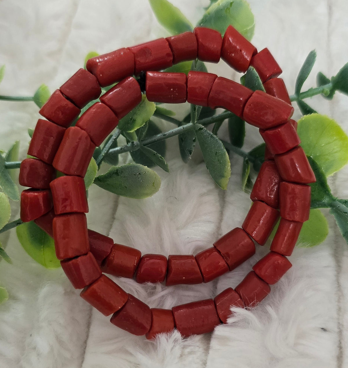 Original Authentic Red Coral Bead Bracelet Pair – Handcrafted Statement Jewelry